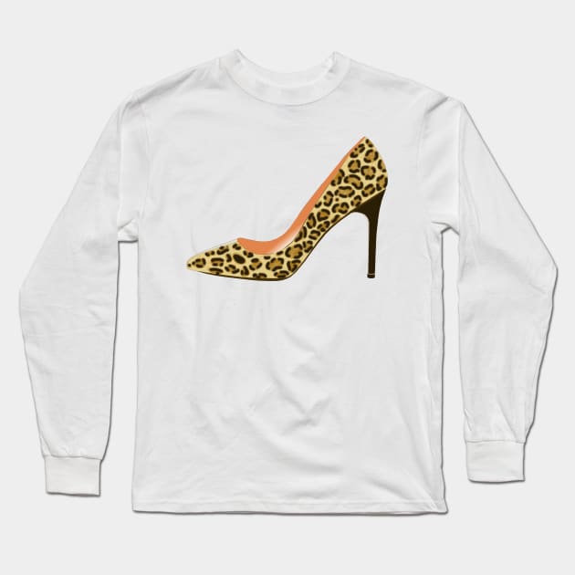 Leopard Print High Heel Shoe Long Sleeve T-Shirt by DavidASmith